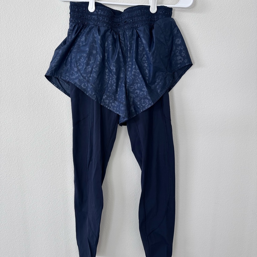 Navy Blue Athletic Shorts with Leggings